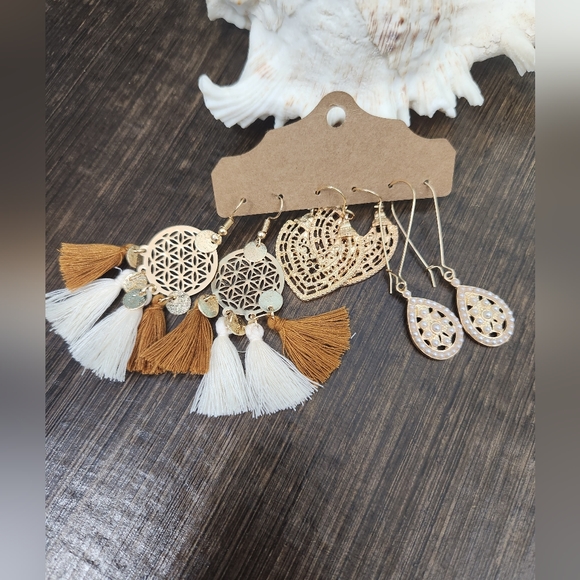 Jewelry - NEW 3 Pair of Earrings Tassel and Faux Pearl